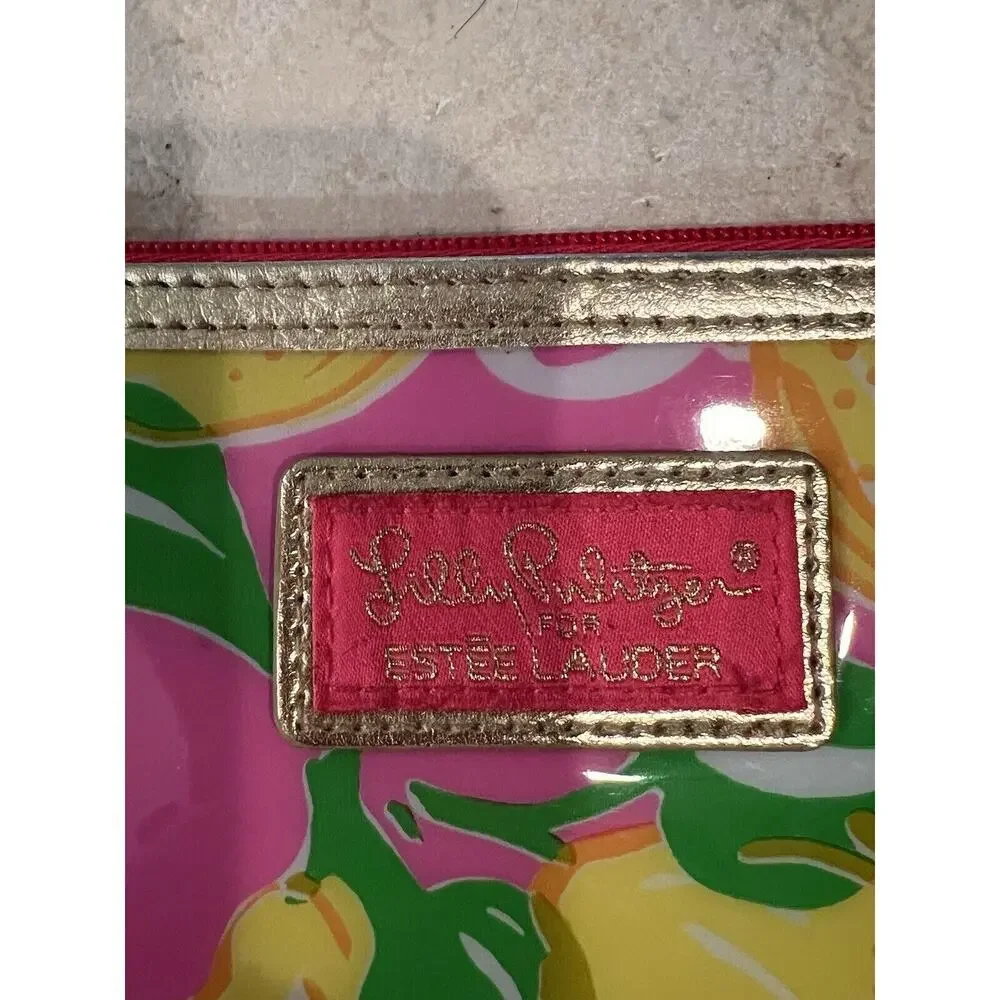 LILLY PULITZER for Estee Lauder Pink Yellow Lemons Cosmetic Makeup Bag 9.5